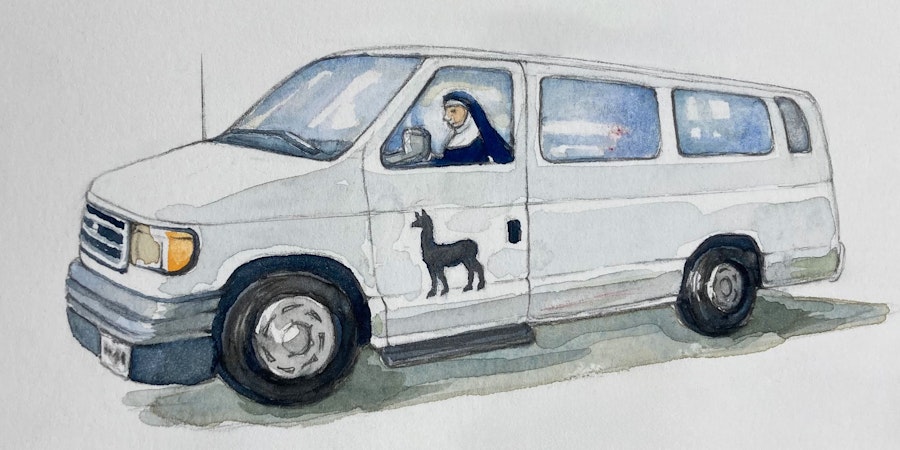 Cotswold Sheep and Benedictine Nuns of Shaw Island Image